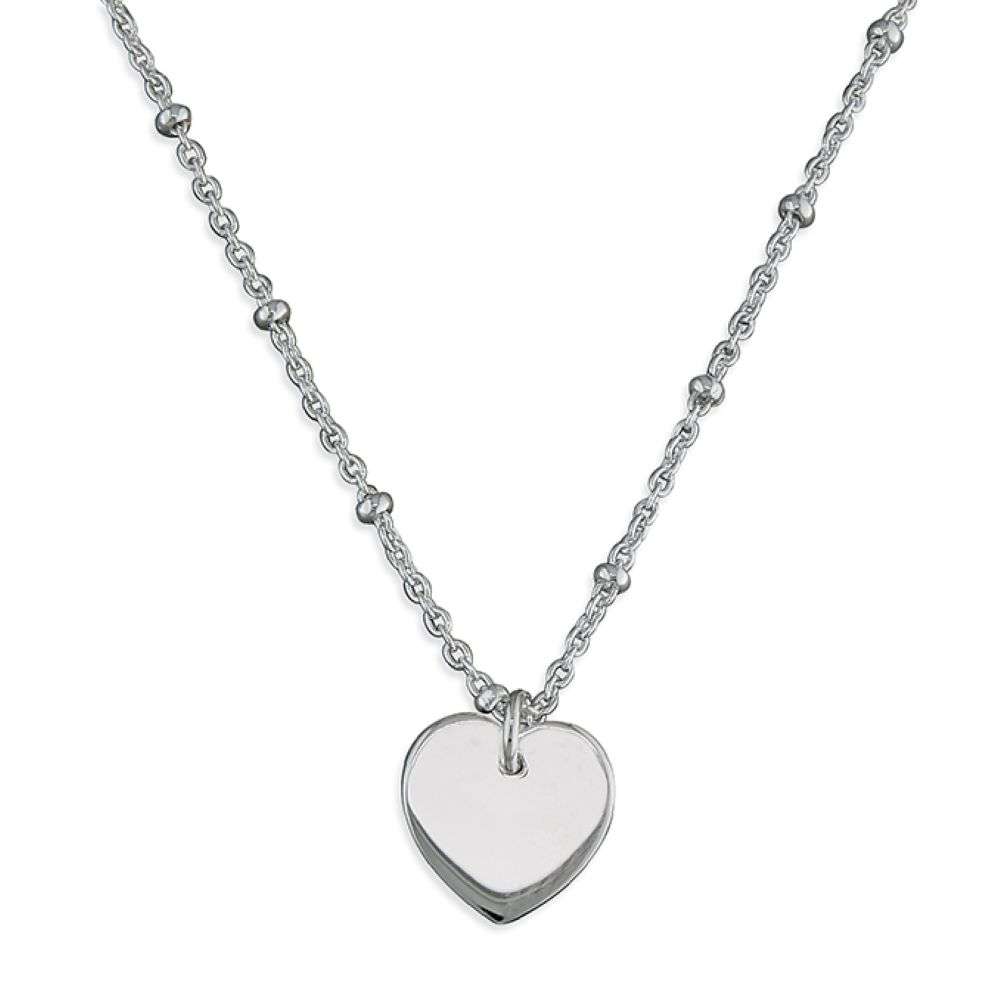 H2123-46 Sterling silver polished bobble chain 18 inch heart charm necklace front image H2123-46 Sterling silver polished bobble chain 18 inch heart charm necklace front image