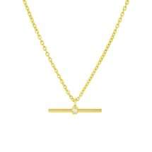 Sterling Silver Gold Mini T Bar CZ Set Necklace