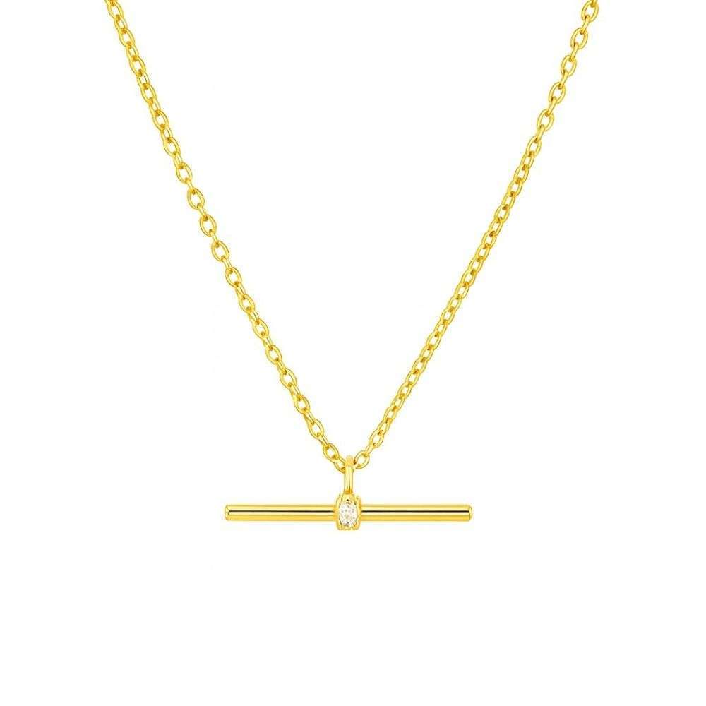 H4247-Y Sterling silver gold plated T Bar necklace with centre pave cz section front image H4247-Y Sterling silver gold plated T Bar necklace with centre pave cz section front image