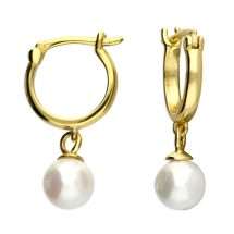 Sterling Silver Gold Hoop With Pearl Charm Earring