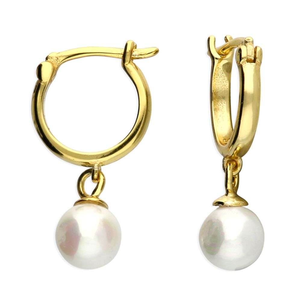 H5825-Y Sterling silver gold plated plain hoop earring with pearl drop front image