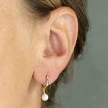Sterling Silver Gold Hoop With Pearl Charm Earring