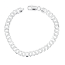 Sterling Silver Mens Solid Curb Diamond Cut Bracelet