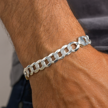 Sterling Silver Mens Solid Curb Diamond Cut Bracelet