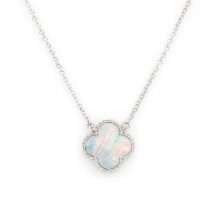 Sterling Silver Mother Pearl Clover Beaded Edge Necklace
