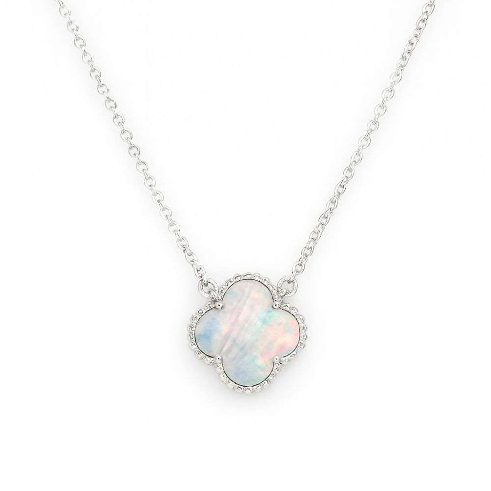 H6401-M Sterling silver mother pearl clover charm bracelet front image H6401-M Sterling silver mother pearl clover charm bracelet front image