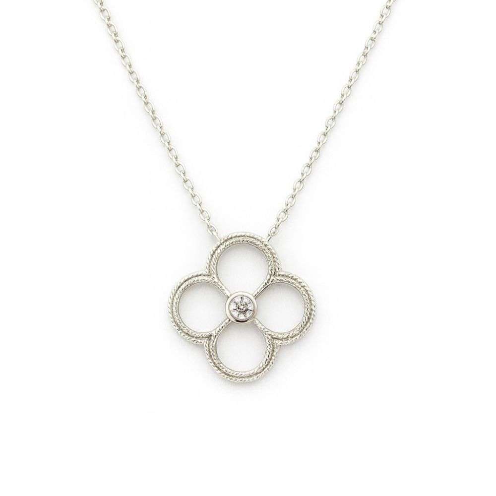 H6448-C Sterling silver open clover cz set centre necklace front image H6448-C Sterling silver open clover cz set centre necklace front image