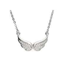 Sterling Silver CZ Set Angel Wings Design Necklace