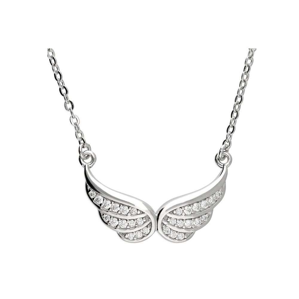 H6465-S Sterling silver cz set angel wings necklace front image H6465-S Sterling silver cz set angel wings necklace front image
