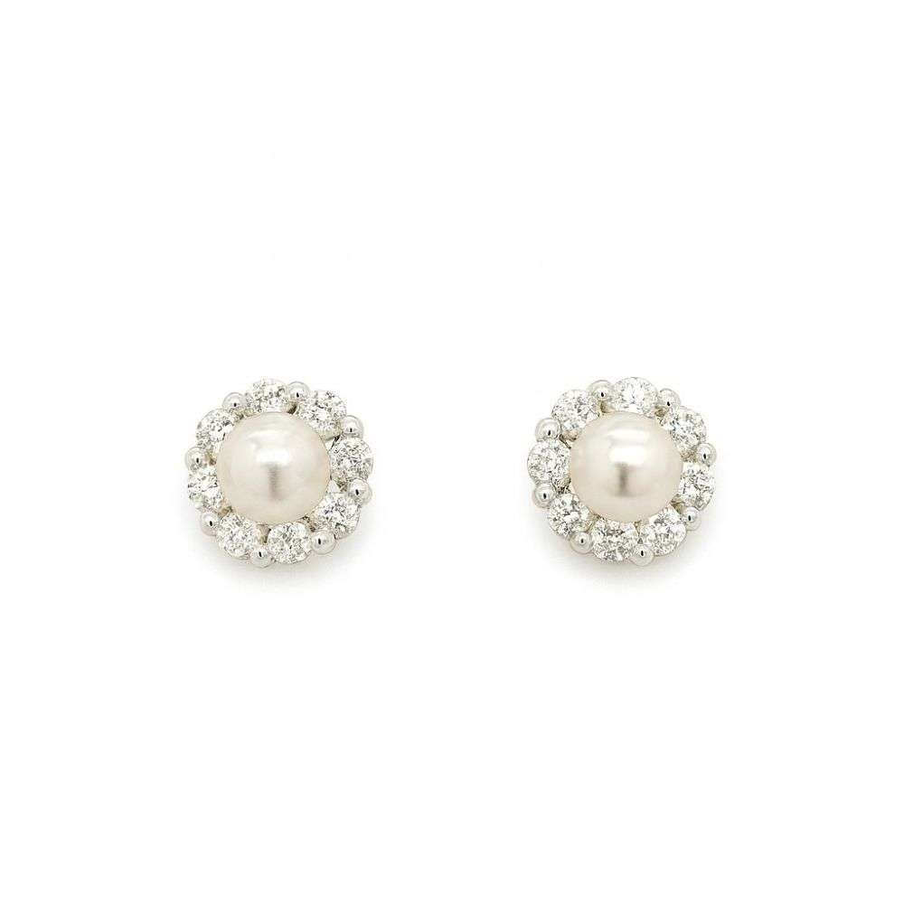 H6587-S Sterling silver pearl centre cz surround stud earring front image