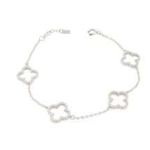 Sterling Silver Pave CZ Set Open Clover Links Bracelet