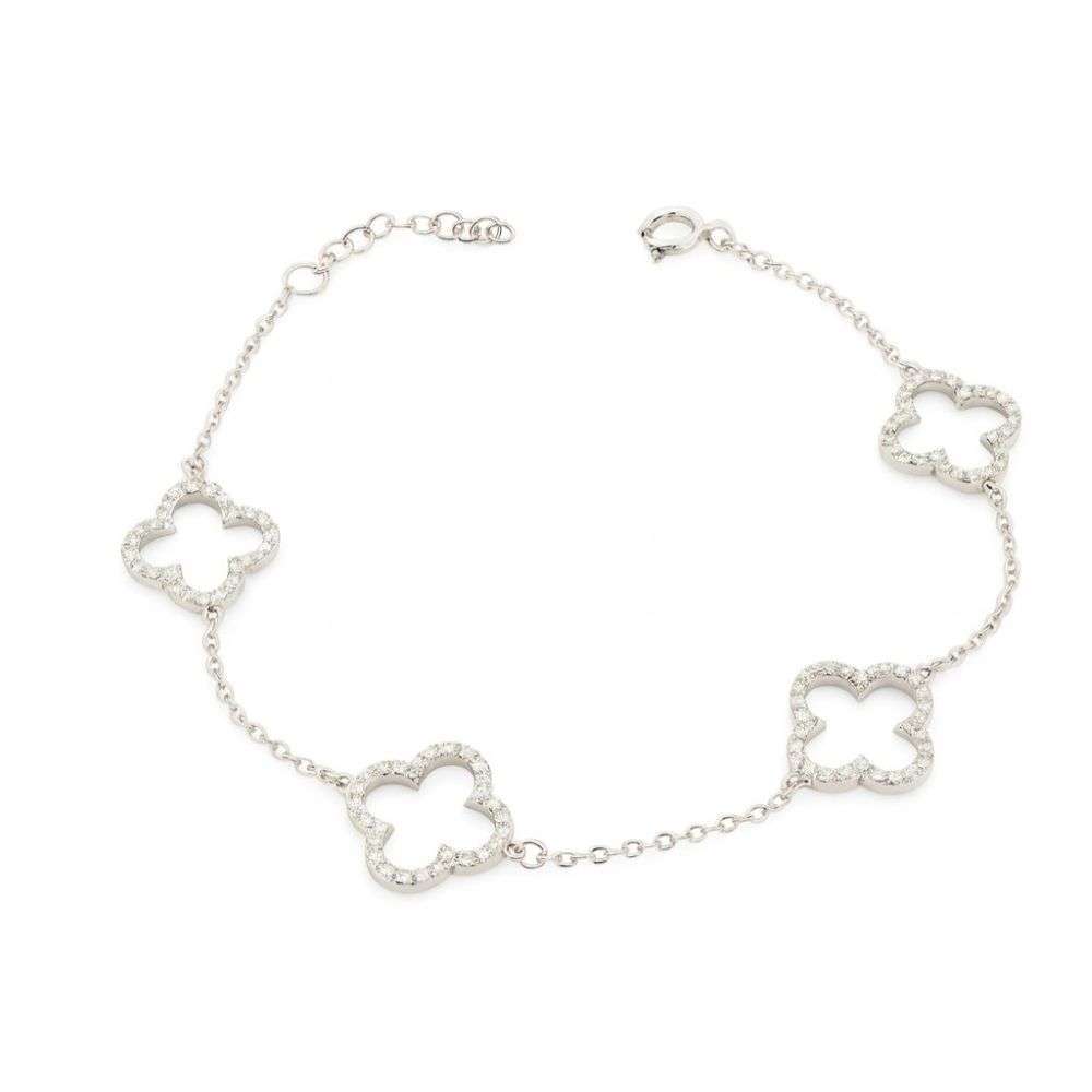 H6668-S Sterling silver cz set open clover link bracelet front image H6668-S Sterling silver cz set open clover link bracelet front image