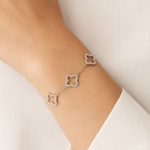 Sterling Silver Pave CZ Set Open Clover Links Bracelet