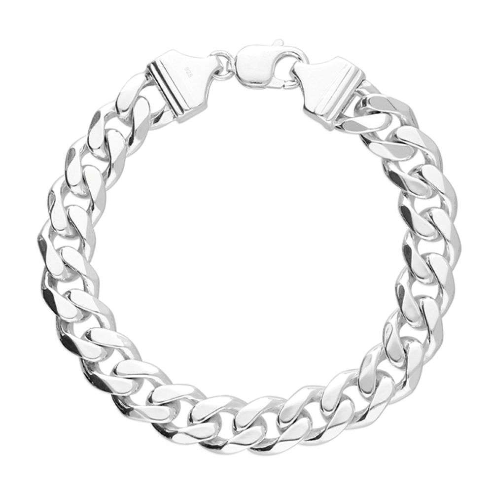 H6790-22 Sterling silver 13mm chunky 22cm long flat curb link bracelet front image H6790-22 Sterling silver 13mm chunky 22cm long flat curb link bracelet front image
