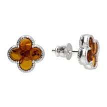 Sterling Silver Amber Clover Style Stud Earrings