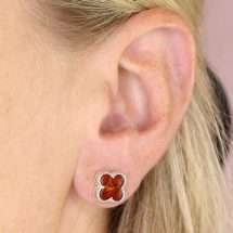 Sterling Silver Amber Clover Style Stud Earrings