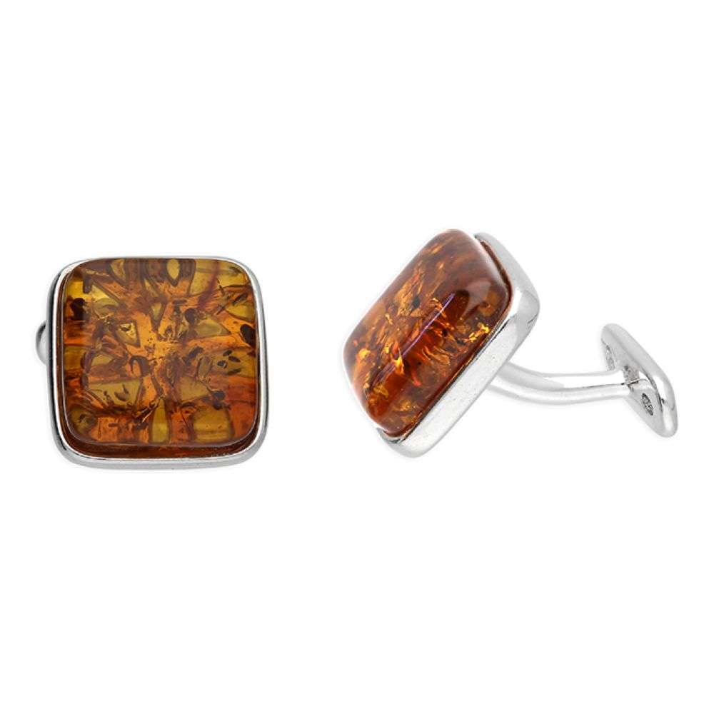 H6913-B Sterling Silver Square Amber Cufflinks front image H6913-B Sterling Silver Square Amber Cufflinks front image