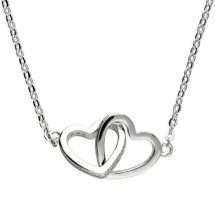 Sterling Silver CZ Set Double Hearts Necklace