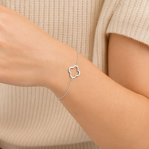 Sterling Silver Polished Open Clover Charm Bracelet