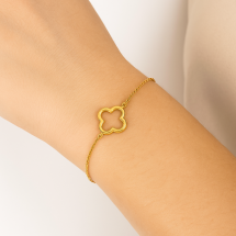 Sterling Silver Polished Gold Open Clover Charm Bracelet
