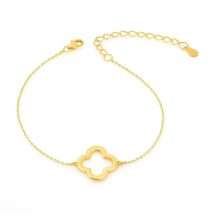 Sterling Silver Polished Gold Open Clover Charm Bracelet