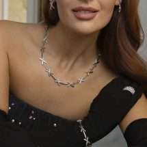Absolute Silver Plated Hugs Kisses CZ Link Chain N2384SL