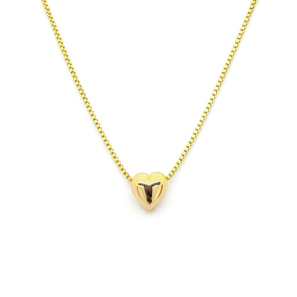 N2401124F sterling silver gold plated puffed heart pendant necklace front image
