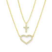 Sterling Silver Gold Cross Heart Layered Necklace