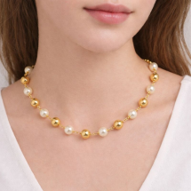 Sterling Silver Womens Gold Ball And Pearl Necklace