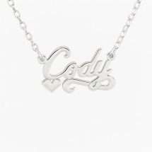 Sterling Silver Handmade Script Name Chain Heart Scroll