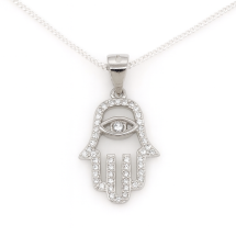 Sterling Silver CZ Hamsa Hand Pendant And Chain