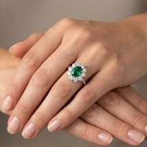 Platinum 1.61cts Lab Emerald 75pts Lab Diamond Ring