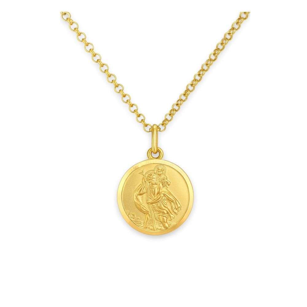 R9746-Y Sterling silver 18mm gold plated St. Christopher medal and chain front image