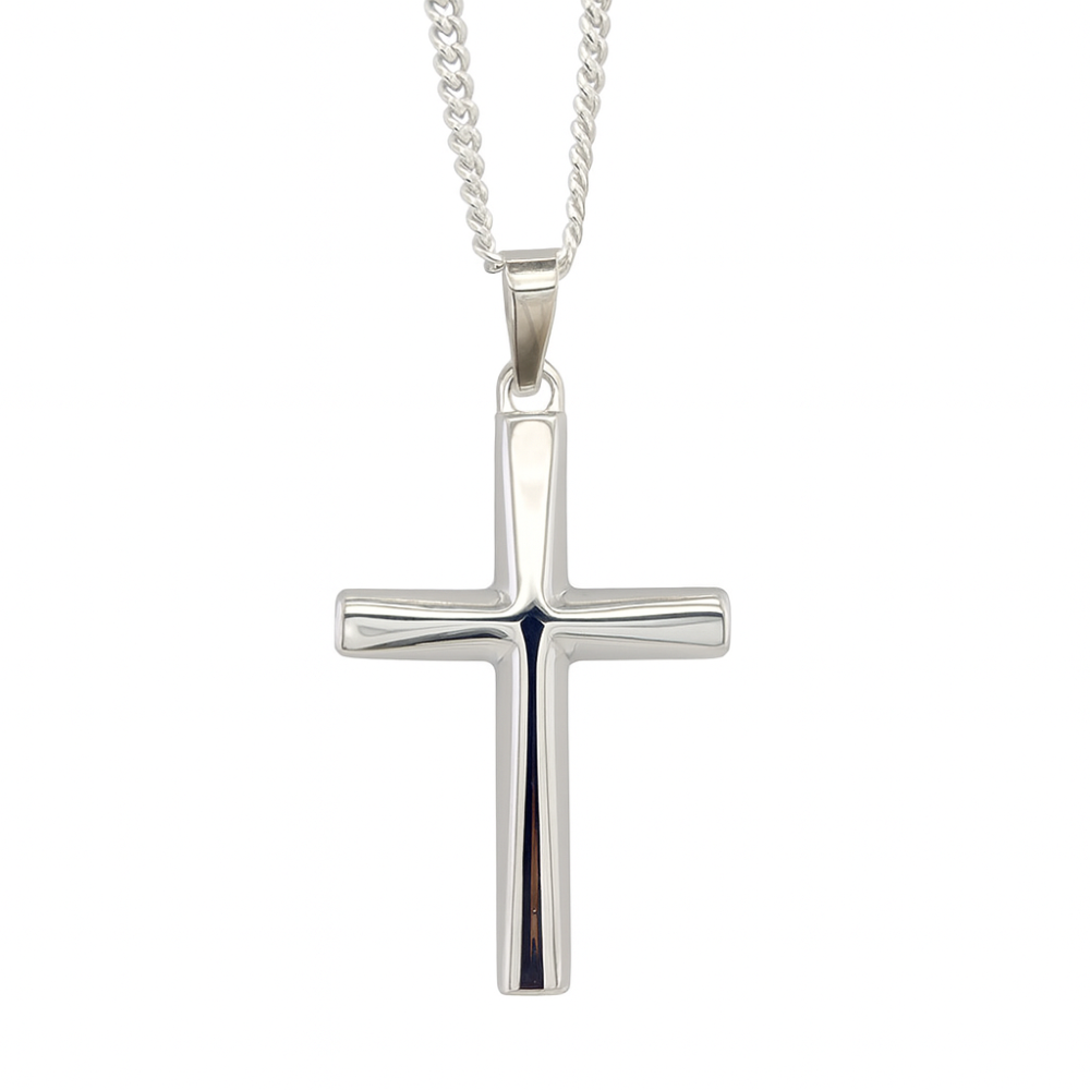 SCN100C1-sterling-silver-mans-domed-polished-cross-on-heavy-20-inch-chain-front-image SCN100C1-sterling-silver-mans-domed-polished-cross-on-heavy-20-inch-chain-front-image