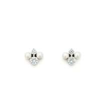 Sterling Silver Pearl And CZ Kiss Stud Earrings