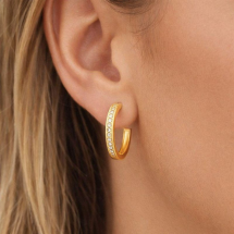 Sterling Silver Gold Plated 20mm CZ Set Hoop Earrings