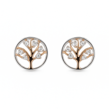 Sterling Silver Rose Gold Tree Of Life CZ Stud Earrings