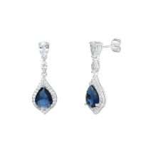 Sterling Silver Drop Sapphire CZ Earrings