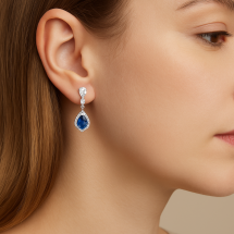 Sterling Silver Drop Sapphire CZ Earrings