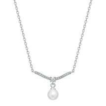 Sterling Silver Pearl And CZ Set Drop Necklace