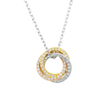 Sterling Silver Rose Yellow Gold CZ Circles Pendant And Chain