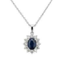 9ct White Gold 96pts Sapphire Diamond Pendant And Chain