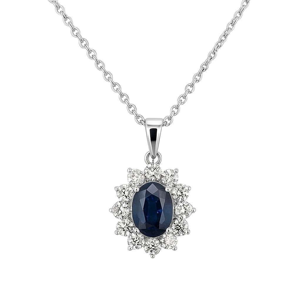 TCPN402051-9WS-9ct-white-gold-96pt-sapphire-5pts-diamond-cluster-diamond-pendant-and-chain-front-image-1