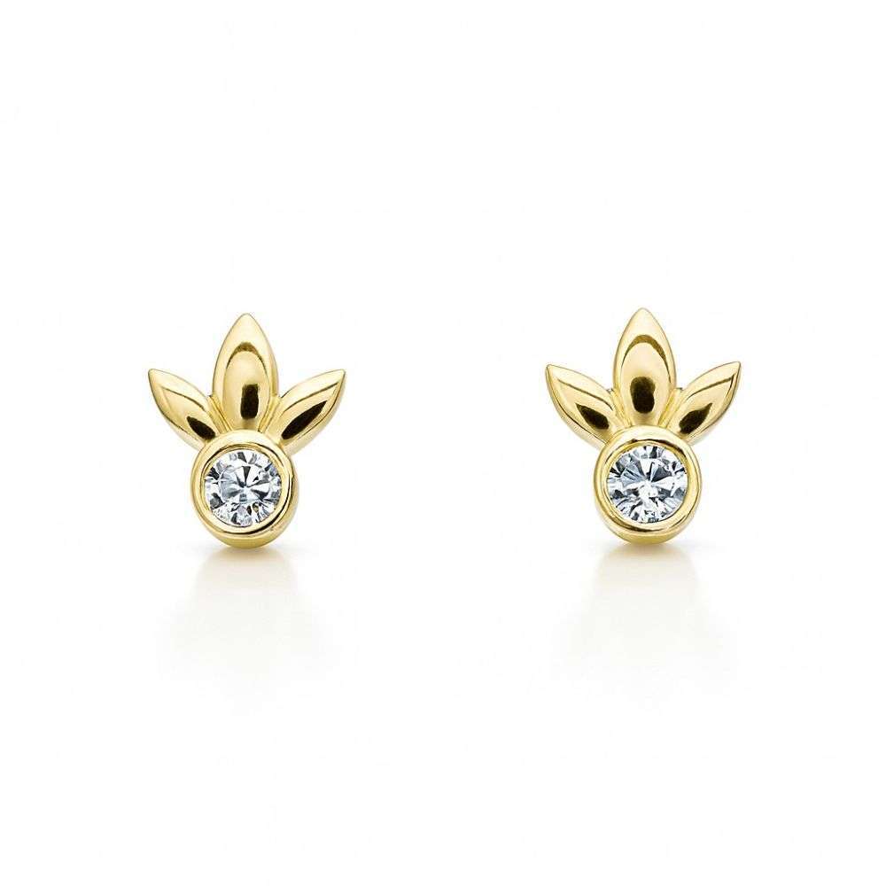 eb1187-01-9ct-Yellow-Gold-Bezel-CZ-Petals-Design-Stud-Earring-front-image