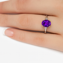 9ct Gold 2.00ct Oval Cut Amethyst 11pts Diamonds Ring