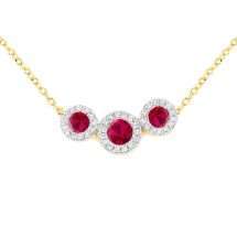 9ct Yellow Gold Ruby And Diamond Halo Necklace