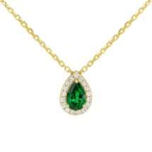 9ct Yellow Gold Emerald CZ Pear Shape Halo Necklace