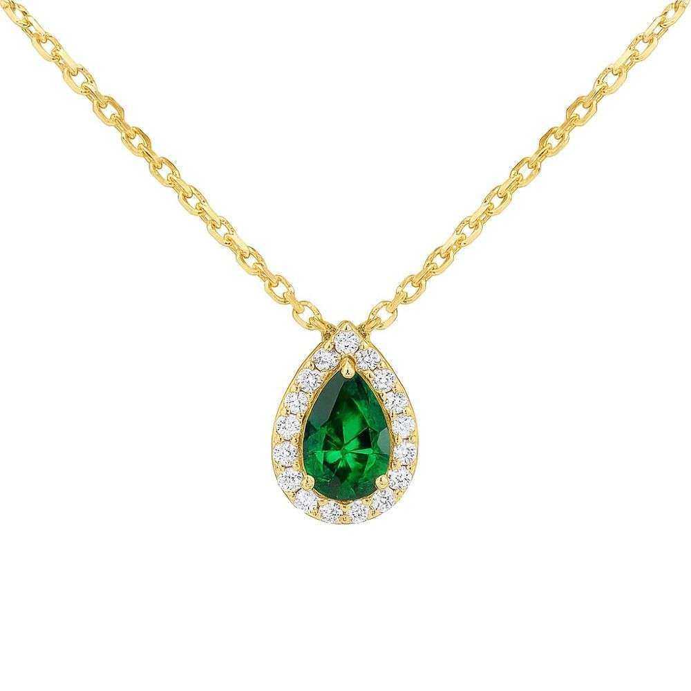 1.19.1294-9ct-Yellow-Gold-Emerald-CZ-Pear-Shape-Halo-Necklace-front-image 1.19.1294-9ct-Yellow-Gold-Emerald-CZ-Pear-Shape-Halo-Necklace-front-image