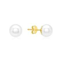 9ct Yellow Gold 8mm Round Cultured Pearl Stud Earring