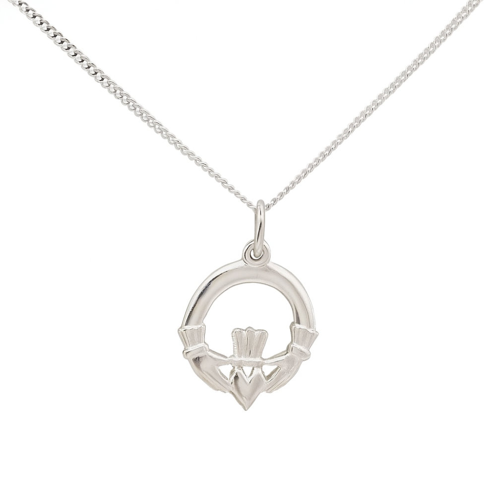 4973-sterling-silver-plain-claddagh-design-pendant-and-chain-front-image